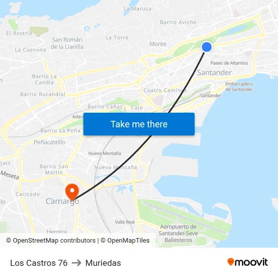 Los Castros 76 to Muriedas map