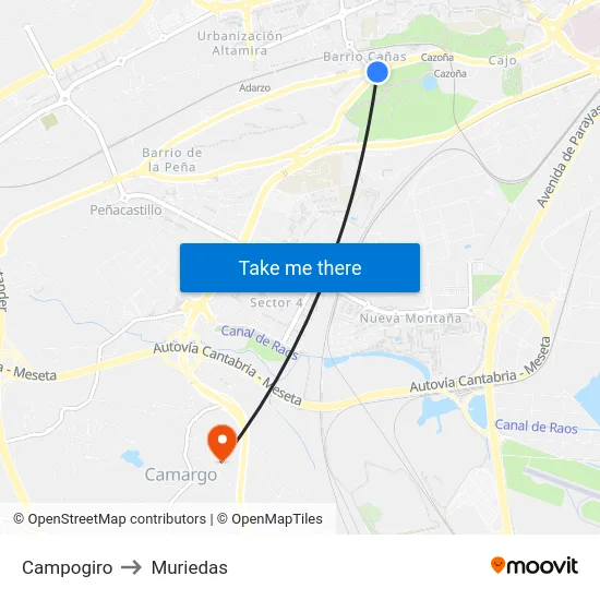 Campogiro to Muriedas map