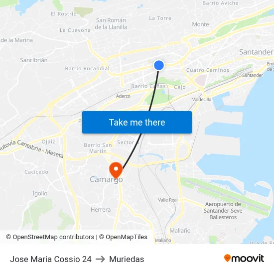 Jose Maria Cossio 24 to Muriedas map