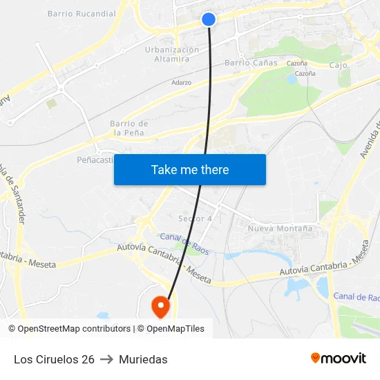 Los Ciruelos 26 to Muriedas map