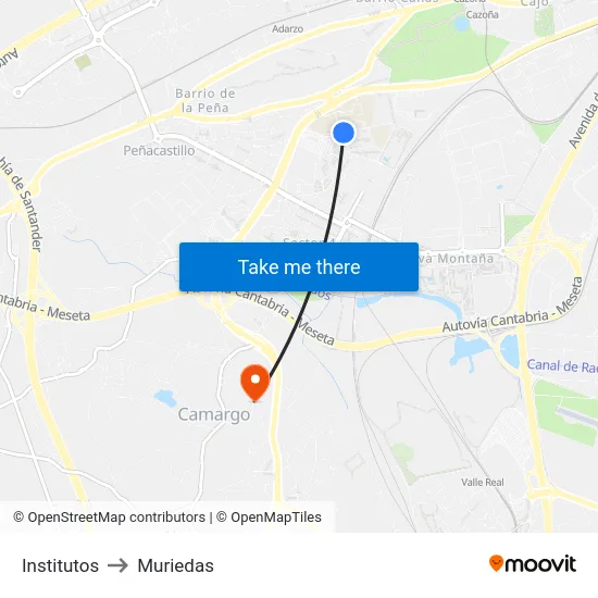 Institutos to Muriedas map