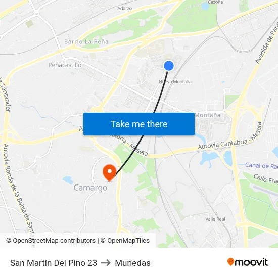 San Martín Del Pino 23 to Muriedas map