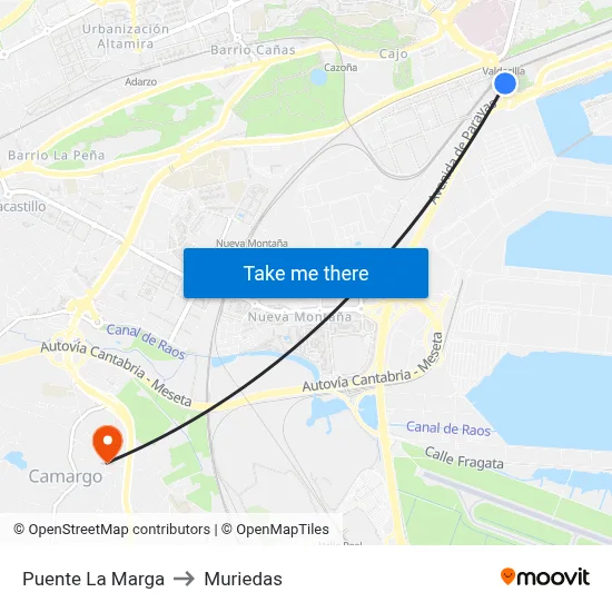 Puente La Marga to Muriedas map