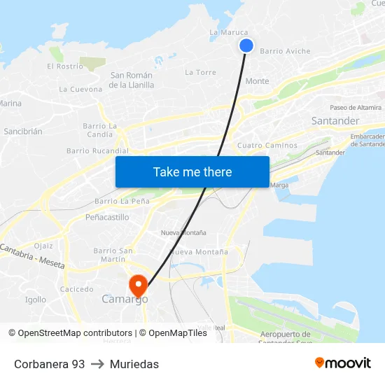 Corbanera 93 to Muriedas map