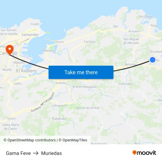 Gama Feve to Muriedas map