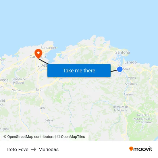 Treto Feve to Muriedas map