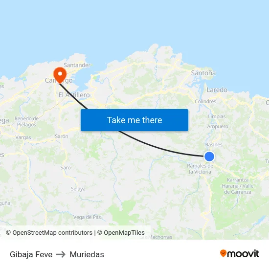 Gibaja Feve to Muriedas map