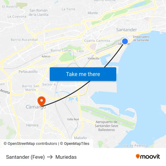 Santander (Feve) to Muriedas map