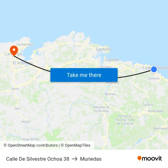 Calle De Silvestre Ochoa 38 to Muriedas map