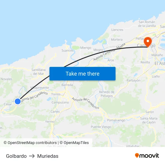Golbardo to Muriedas map
