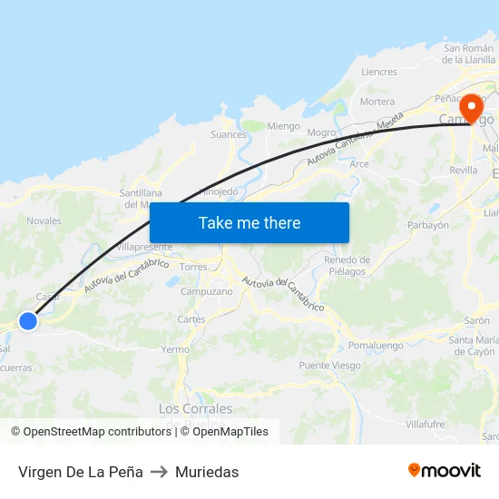 Virgen De La Peña to Muriedas map