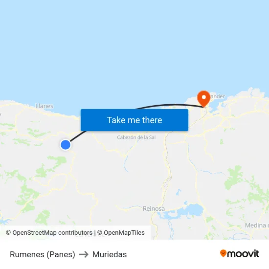 Rumenes (Panes) to Muriedas map