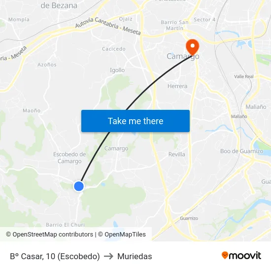 Bº Casar, 10 (Escobedo) to Muriedas map