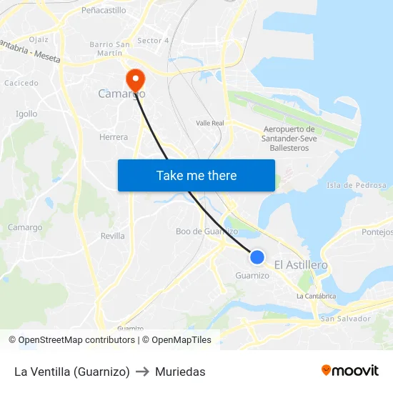 La Ventilla (Guarnizo) to Muriedas map