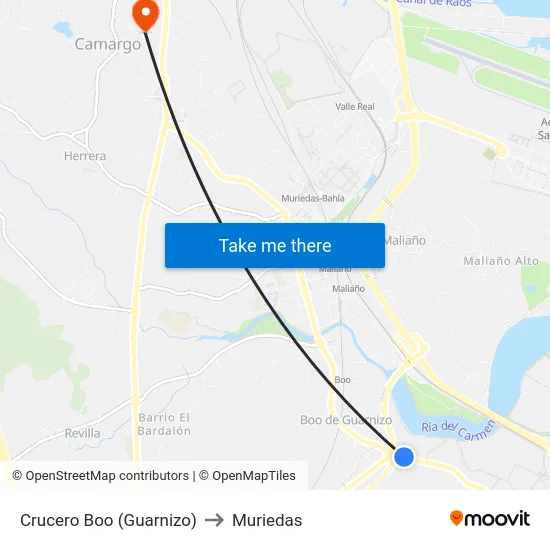 Crucero Boo (Guarnizo) to Muriedas map