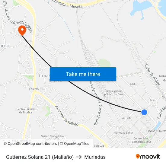 Gutierrez Solana 21 (Maliaño) to Muriedas map