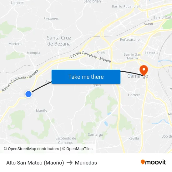 Alto San Mateo (Maoño) to Muriedas map