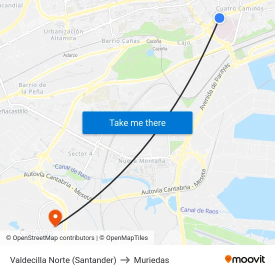 Valdecilla Norte (Santander) to Muriedas map