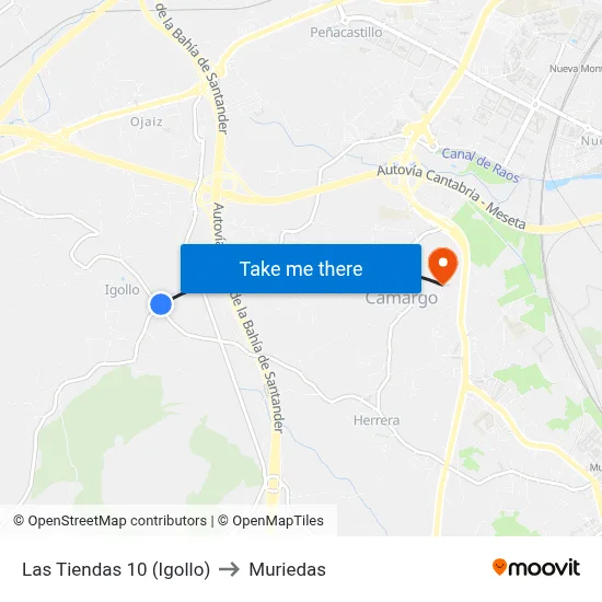 Las Tiendas 10 (Igollo) to Muriedas map