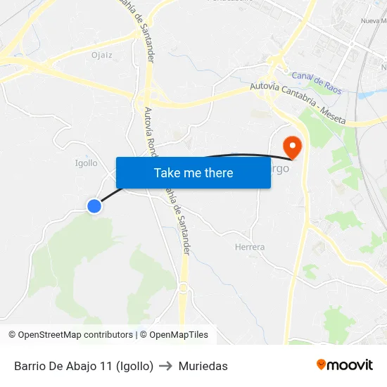 Barrio De Abajo 11 (Igollo) to Muriedas map
