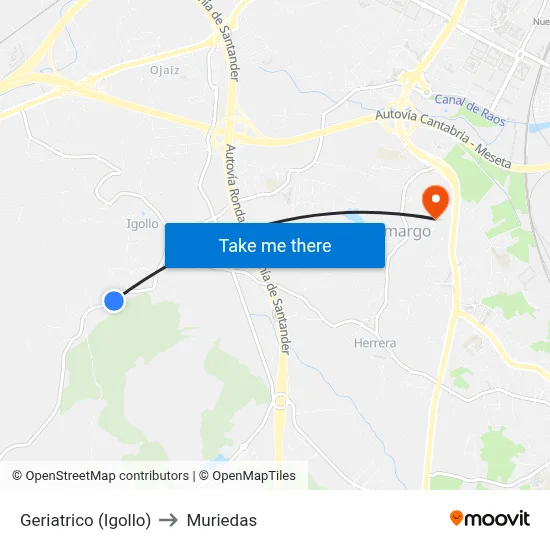 Geriatrico (Igollo) to Muriedas map