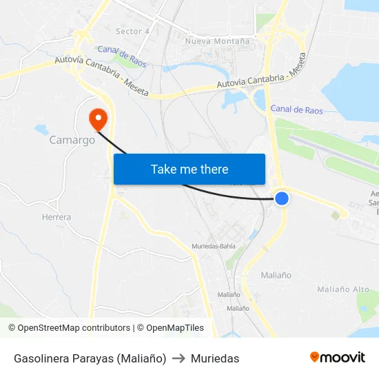 Gasolinera Parayas (Maliaño) to Muriedas map