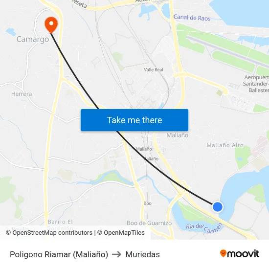 Poligono Riamar (Maliaño) to Muriedas map