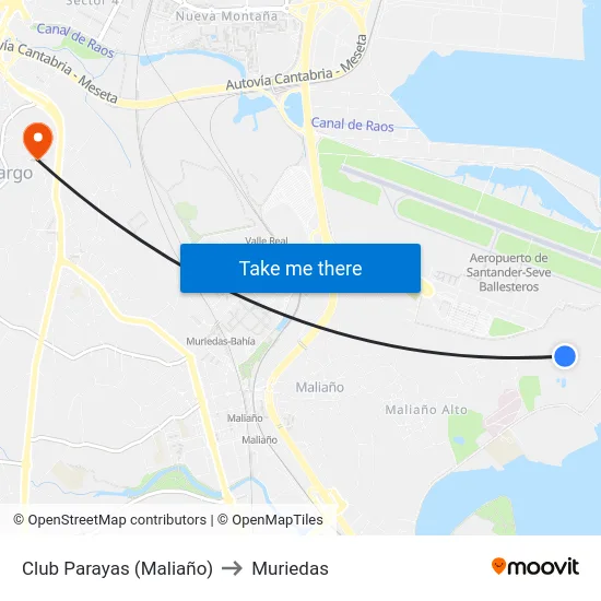 Club Parayas (Maliaño) to Muriedas map