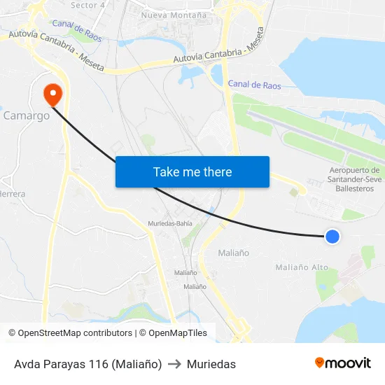 Avda Parayas 116 (Maliaño) to Muriedas map