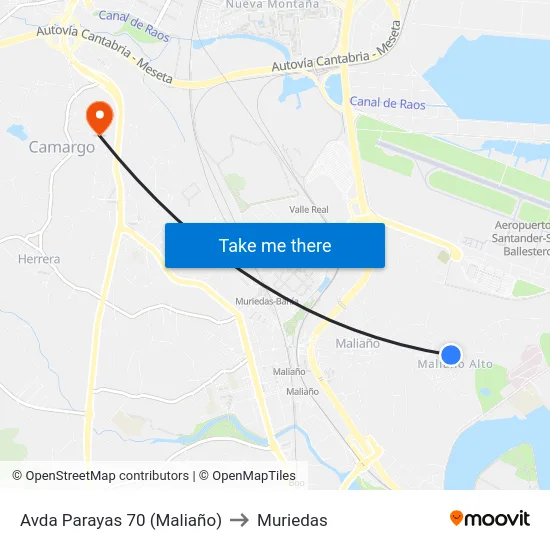 Avda Parayas 70 (Maliaño) to Muriedas map