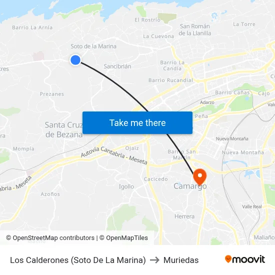 Los Calderones (Soto De La Marina) to Muriedas map