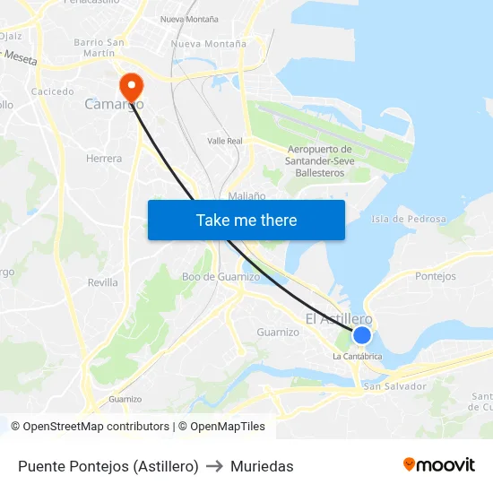 Puente Pontejos (Astillero) to Muriedas map