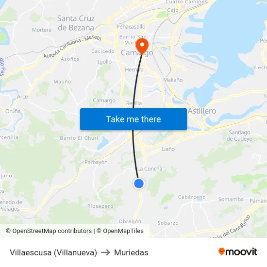 Villaescusa (Villanueva) to Muriedas map