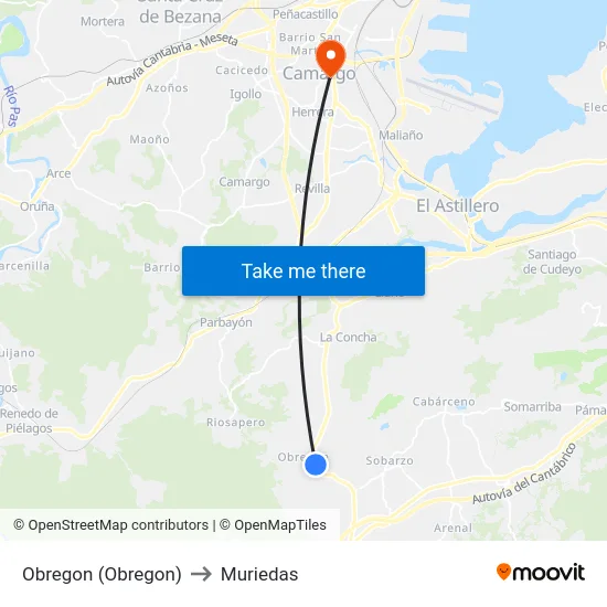 Obregon (Obregon) to Muriedas map