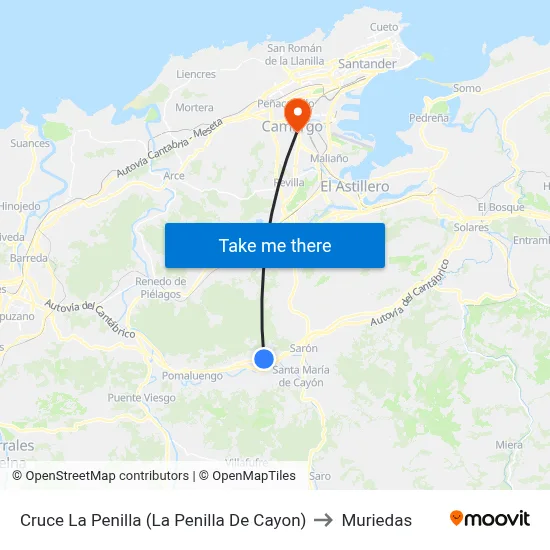 Cruce La Penilla (La Penilla De Cayon) to Muriedas map