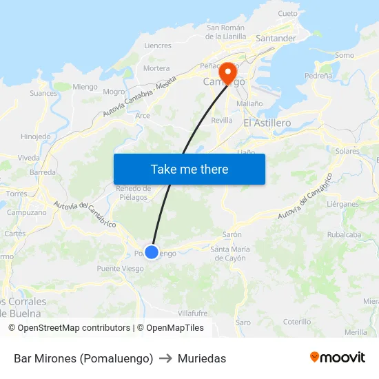 Bar Mirones (Pomaluengo) to Muriedas map