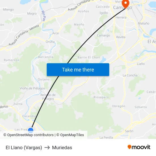 El Llano (Vargas) to Muriedas map