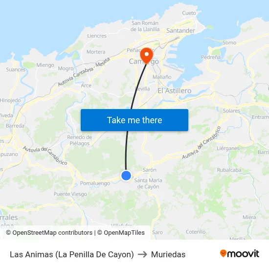 Las Animas (La Penilla De Cayon) to Muriedas map