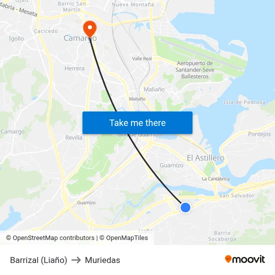 Barrizal (Liaño) to Muriedas map