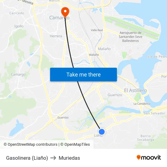 Gasolinera (Liaño) to Muriedas map