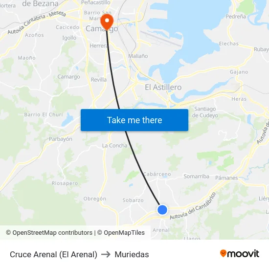 Cruce Arenal (El Arenal) to Muriedas map