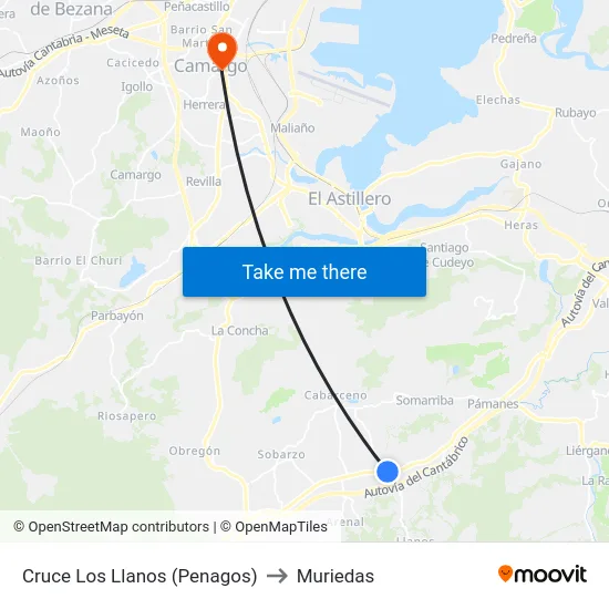 Cruce Los Llanos (Penagos) to Muriedas map