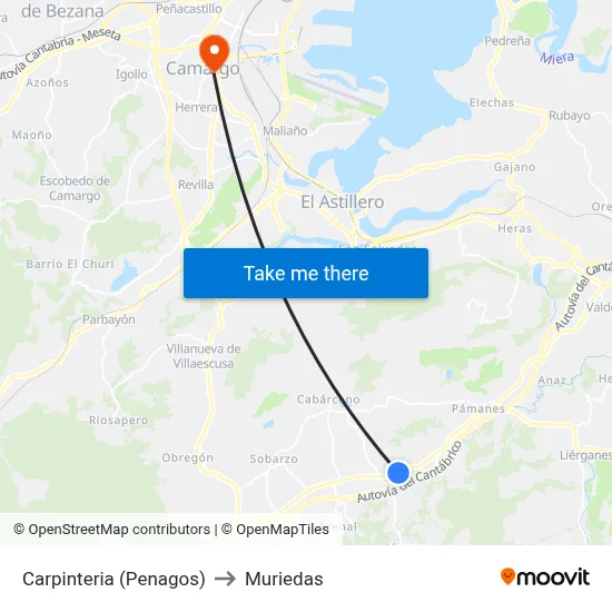 Carpinteria (Penagos) to Muriedas map