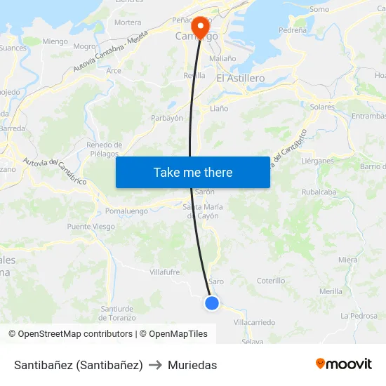 Santibañez (Santibañez) to Muriedas map