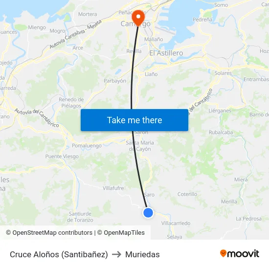 Cruce Aloños (Santibañez) to Muriedas map