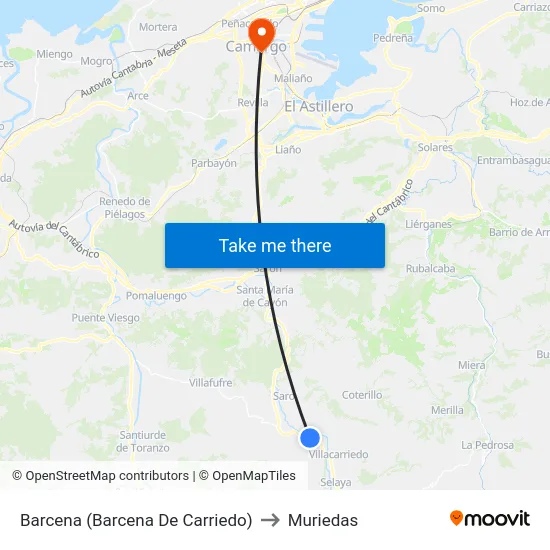 Barcena (Barcena De Carriedo) to Muriedas map