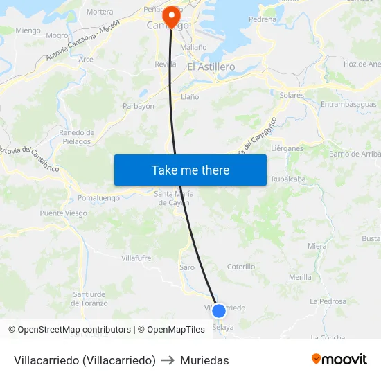 Villacarriedo (Villacarriedo) to Muriedas map