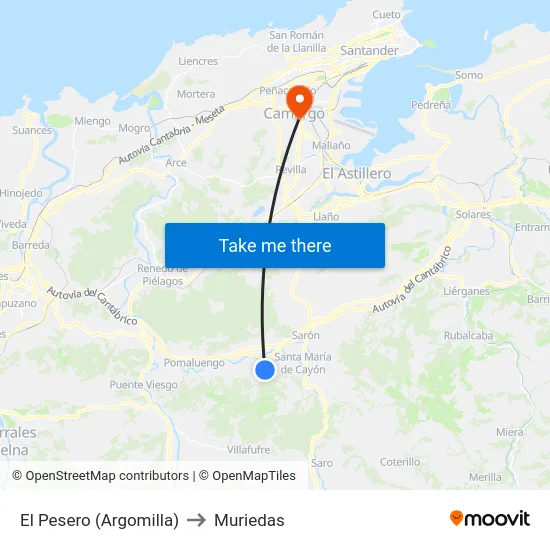 El Pesero (Argomilla) to Muriedas map