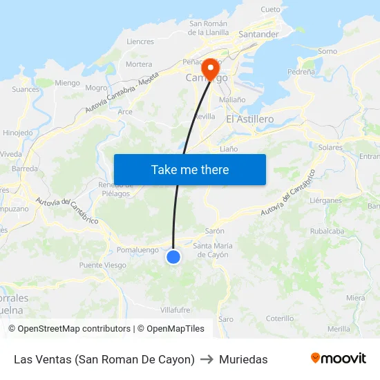Las Ventas (San Roman De Cayon) to Muriedas map