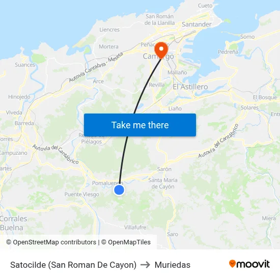 Satocilde (San Roman De Cayon) to Muriedas map